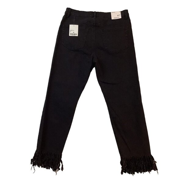 NWT Forever 21 High Rise Crop Ankle Fringe Hem Black Denim Jeans Size 29 - Picture 7 of 11